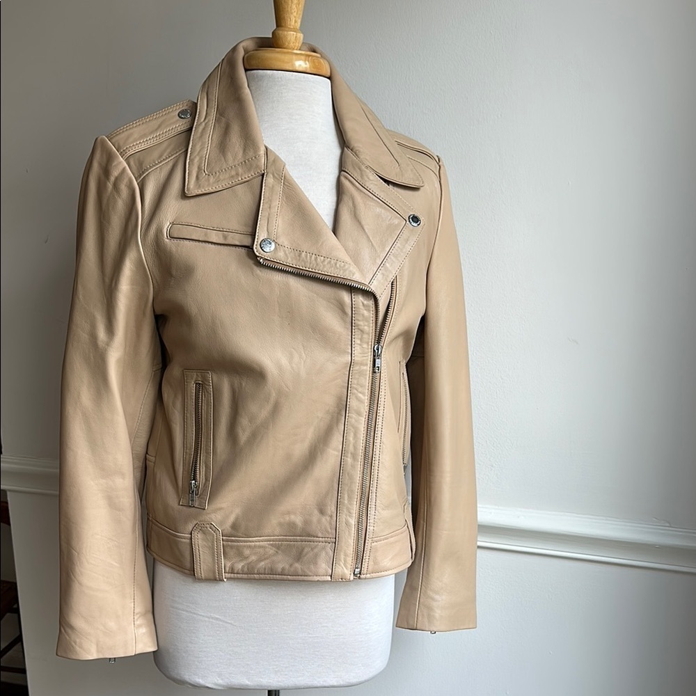 Each X Other Paris Womens Leather Moto Jacket  Beige/Tan medium EUC